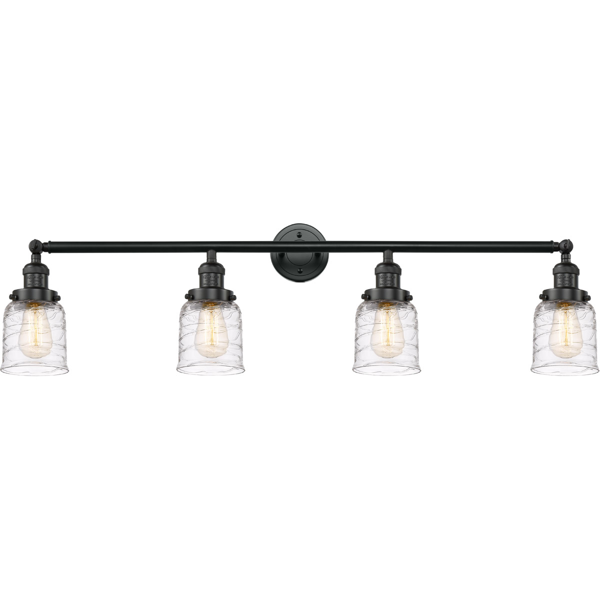Innovations Lighting 215-BK-G513-LED Franklin Restoration Bell LED 42 inch Matte Black Bath Vanity Light Wall Light in Deco Swirl Glass