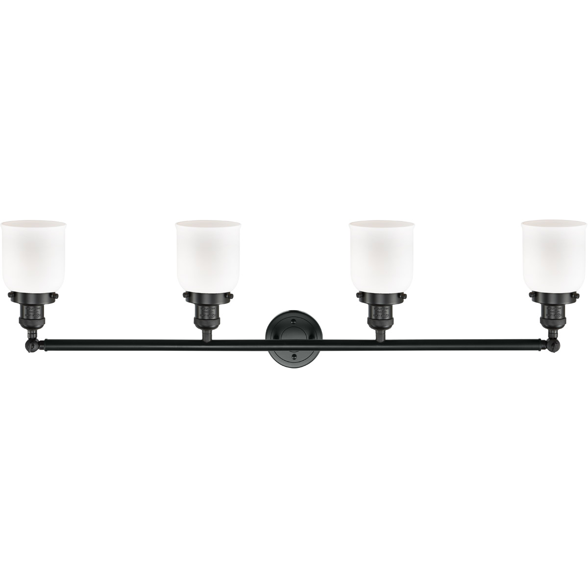 Innovations Lighting 215-BK-G51 Franklin Restoration Small Bell 4 Light 42 inch Matte Black Bath Vanity Light Wall Light in Matte White Glass, Frankli