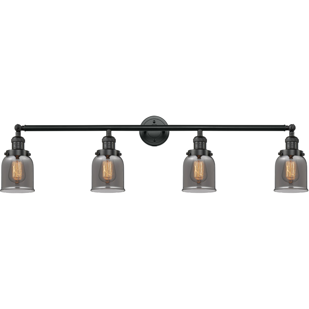 Innovations Lighting 215-BK-G53-LED Franklin Restoration Small Bell LED 42 inch Matte Black Bath Vanity Light Wall Light in Light Smoke Glass, Frankli