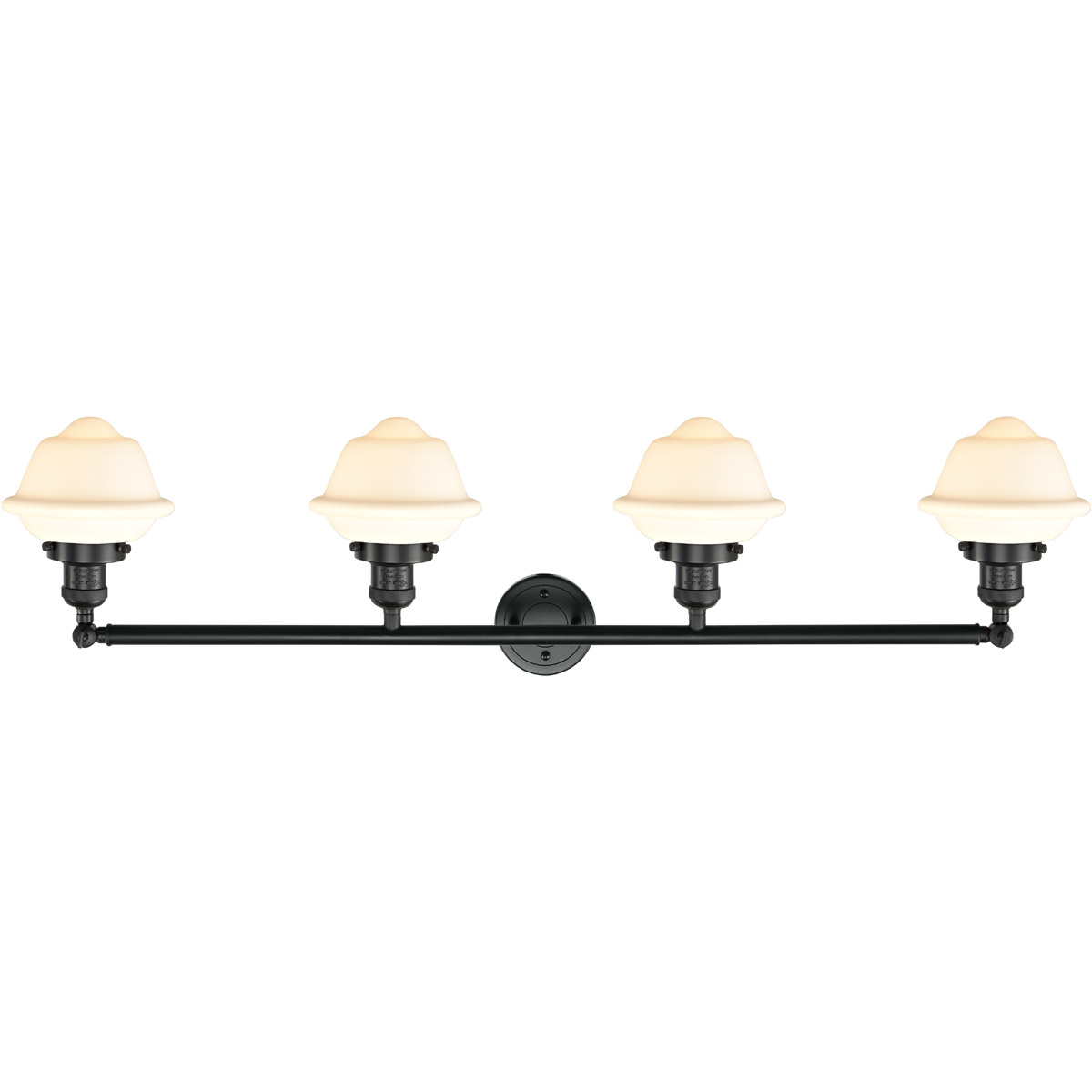 Innovations Lighting 215-BK-G531 Franklin Restoration Small Oxford 4 Light 46 inch Matte Black Bath Vanity Light Wall Light in Matte White Glass, Fran