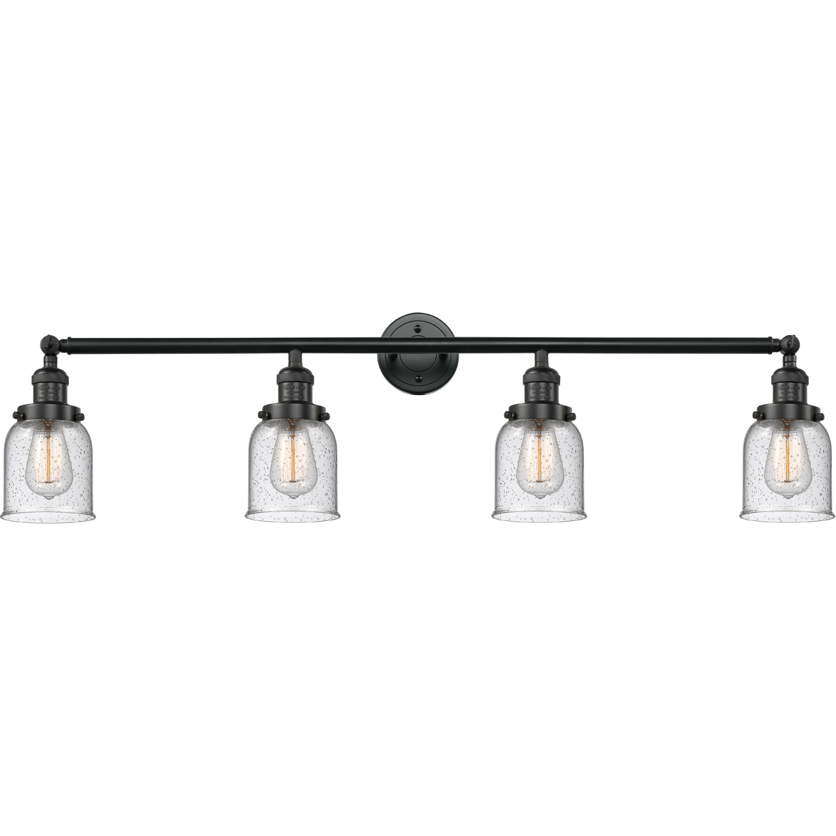Innovations Lighting 215-BK-G54-LED Franklin Restoration Small Bell LED 42 inch Matte Black Bath Vanity Light Wall Light in Seedy Glass, Franklin Rest