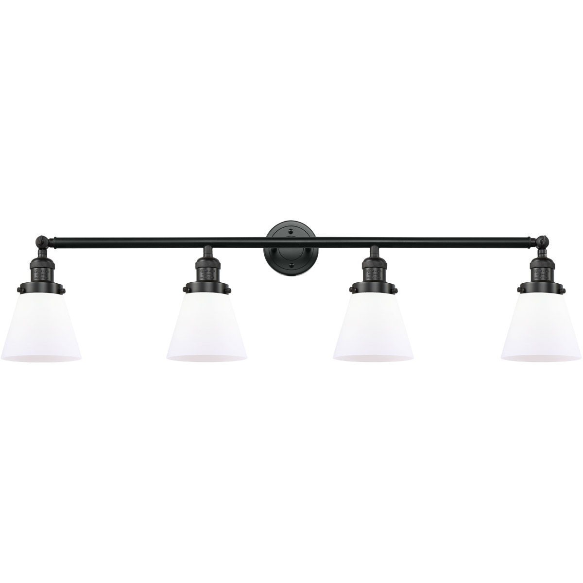 Innovations Lighting 215-BK-G61 Franklin Restoration Small Cone 4 Light 42 inch Matte Black Bath Vanity Light Wall Light in Matte White Glass, Frankli