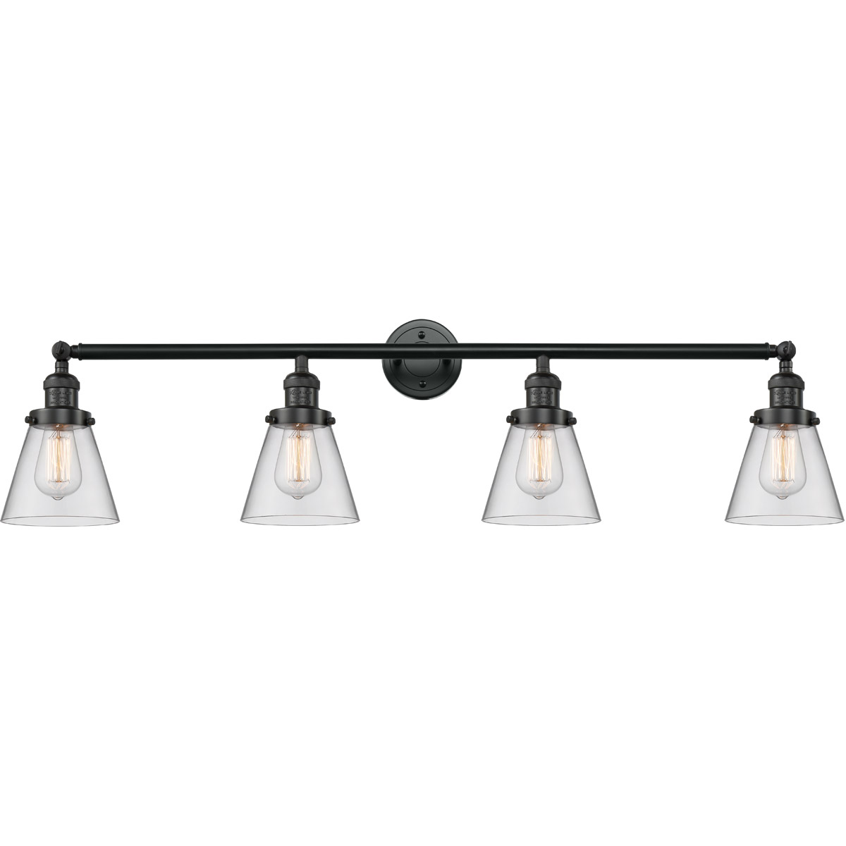 Innovations Lighting 215-BK-G62 Franklin Restoration Small Cone 4 Light 42 inch Matte Black Bath Vanity Light Wall Light in Clear Glass, Franklin Rest