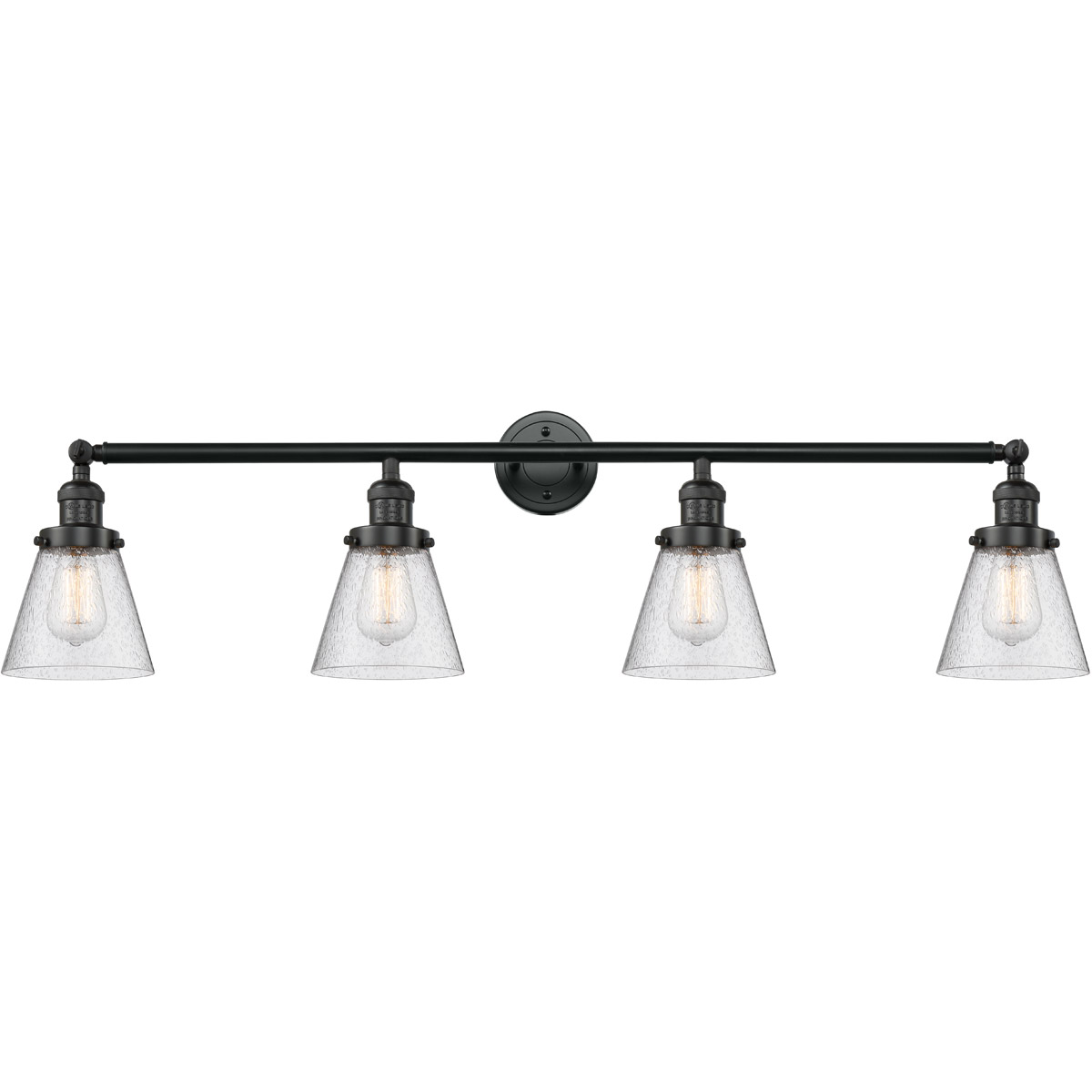Innovations Lighting 215-BK-G64 Franklin Restoration Small Cone 4 Light 42 inch Matte Black Bath Vanity Light Wall Light in Seedy Glass, Franklin Rest