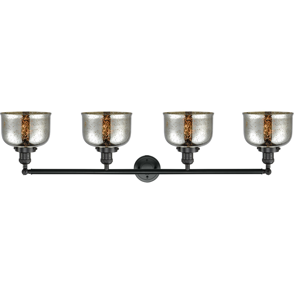 Innovations Lighting 215-BK-G78 Franklin Restoration Large Bell 4 Light 45 inch Matte Black Bath Vanity Light Wall Light in Silver Plated Mercury Glas