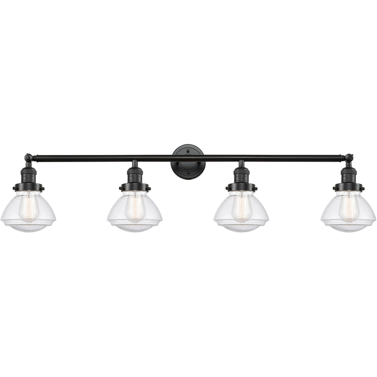 Innovations Lighting 215-OB-G324 Franklin Restoration Olean 4 Light 43 inch Oil Rubbed Bronze Bath Vanity Light Wall Light in Seedy Glass, Franklin Re