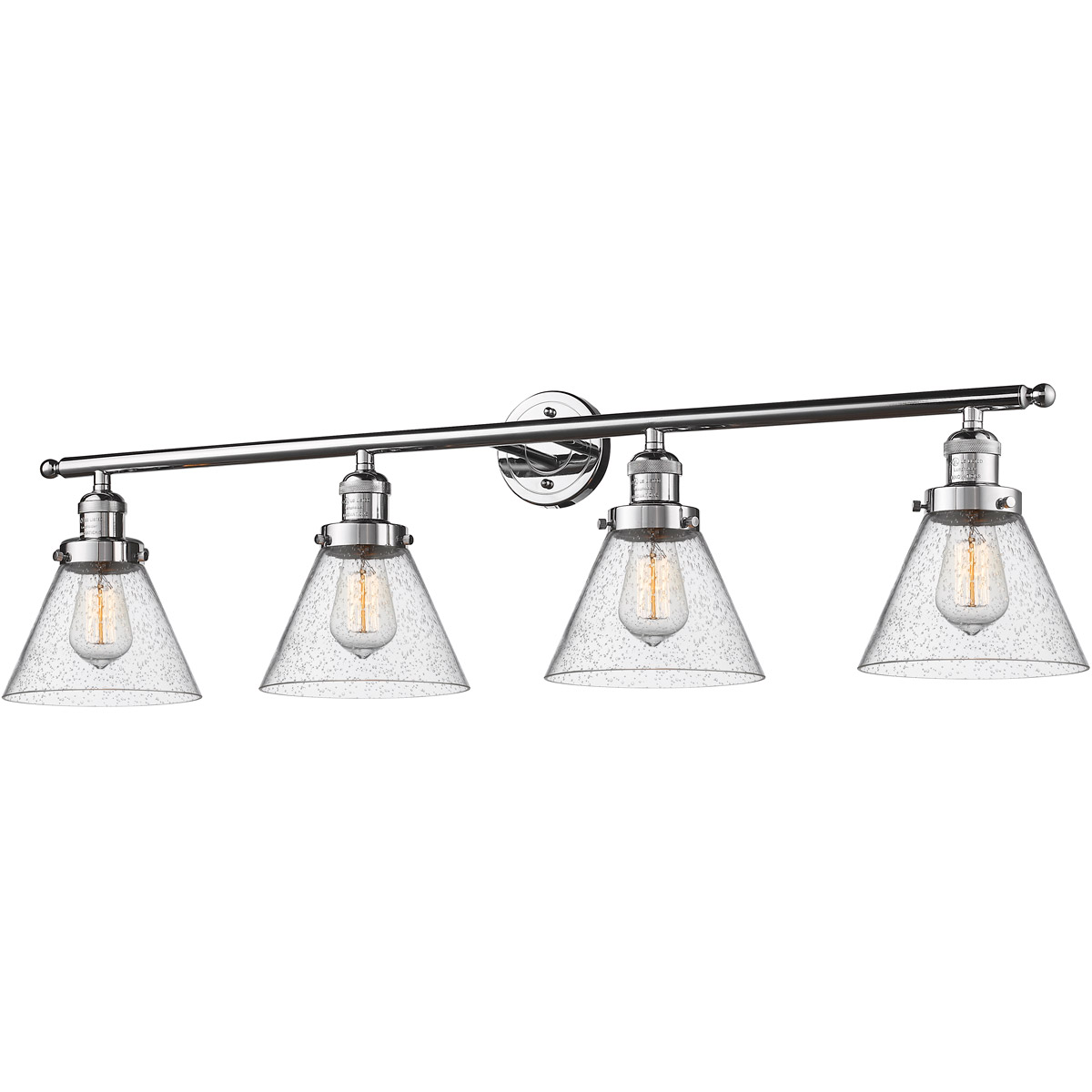 Innovations Lighting 215-PC-G44 Franklin Restoration Large Cone 4 Light 44 inch Polished Chrome Bath Vanity Light Wall Light in Seedy Glass, Franklin 