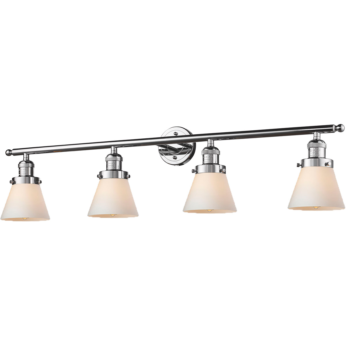 Innovations Lighting 215-PC-G61 Franklin Restoration Small Cone 4 Light 42 inch Polished Chrome Bath Vanity Light Wall Light in Matte White Glass, Fra