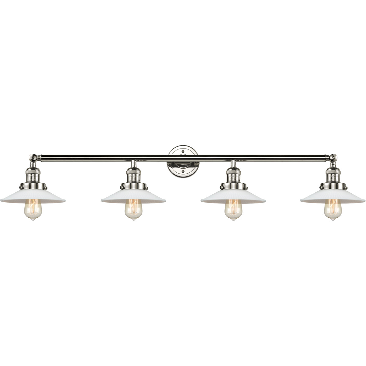 Innovations Lighting 215-PN-G1 Franklin Restoration Halophane 4 Light 45 inch Polished Nickel Bath Vanity Light Wall Light in Matte White Halophane Gl