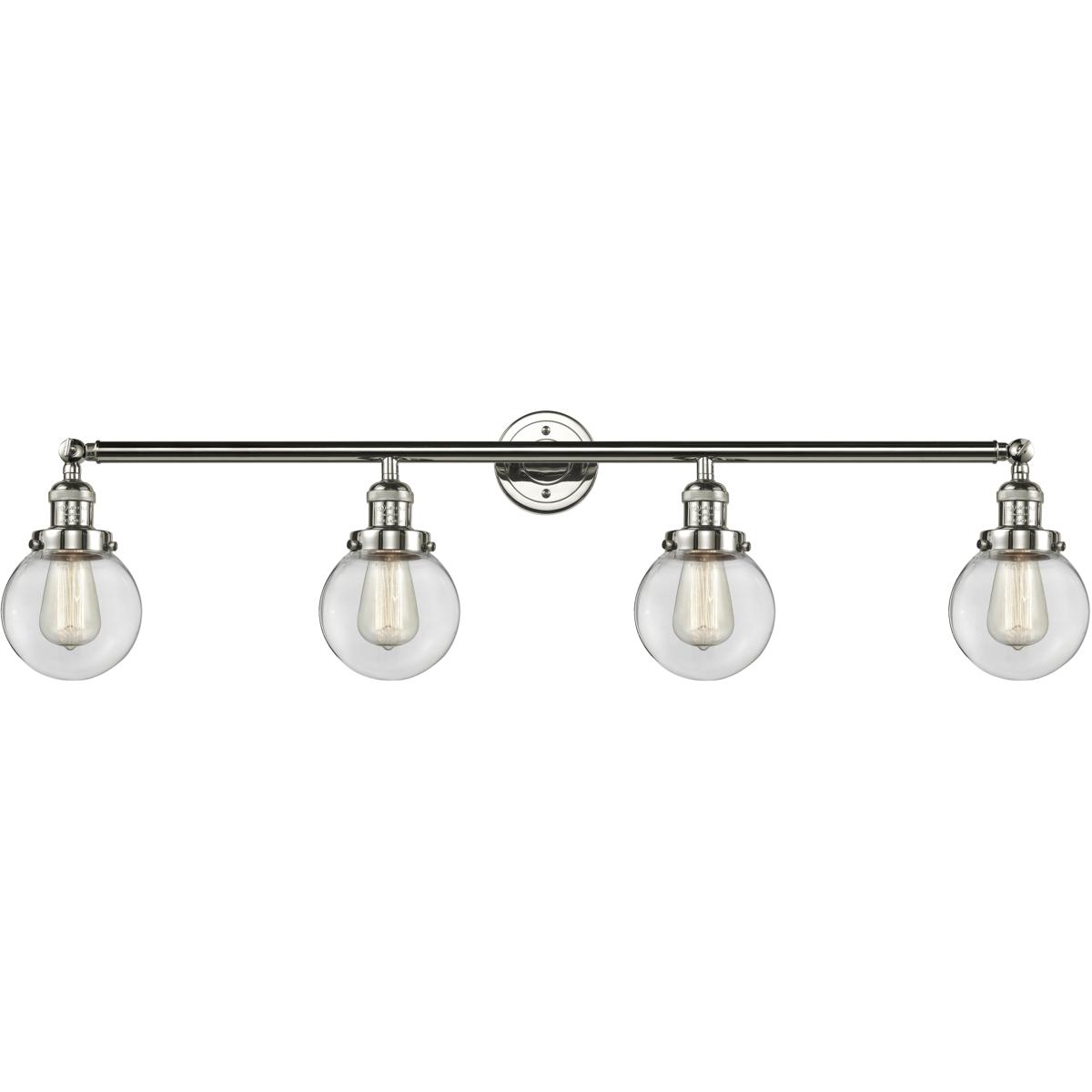 Innovations Lighting 215-PN-G202-6 Franklin Restoration Beacon 4 Light 42 inch Polished Nickel Bath Vanity Light Wall Light in Clear Glass, Franklin R