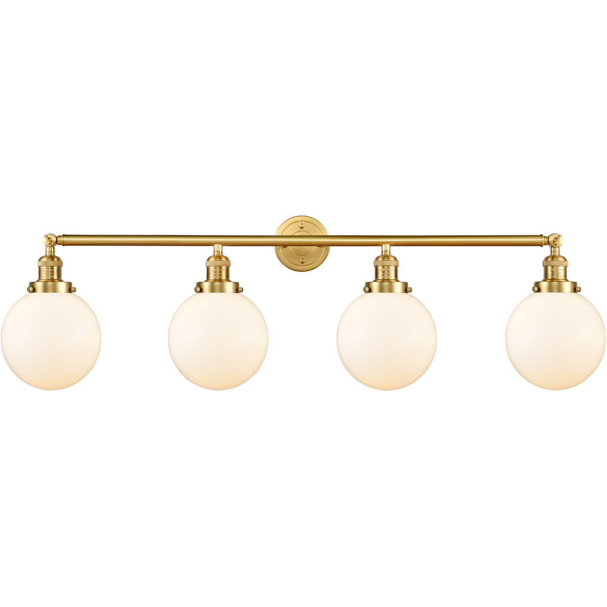 Innovations Lighting 215-SG-G201-8-LED Franklin Restoration Large Beacon LED 44 inch Satin Gold Bath Vanity Light Wall Light in Matte White Glass, Fra