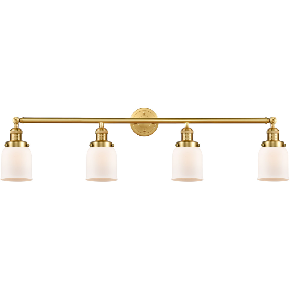 Innovations Lighting 215-SG-G51 Franklin Restoration Small Bell 4 Light 42 inch Satin Gold Bath Vanity Light Wall Light in Matte White Glass, Franklin