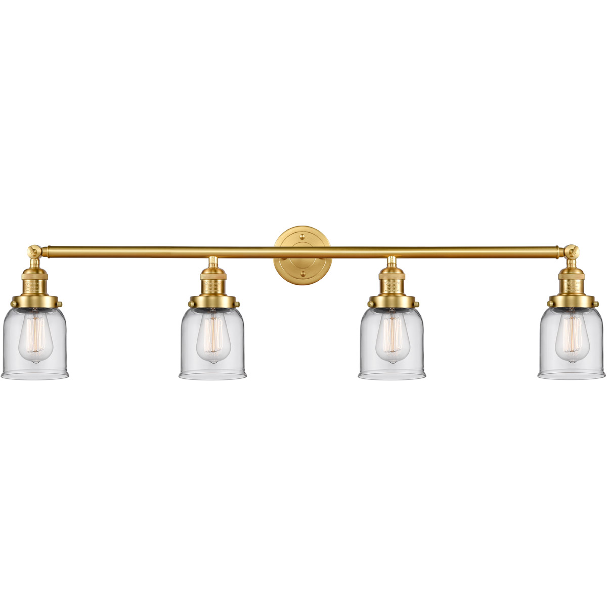 Innovations Lighting 215-SG-G52 Franklin Restoration Small Bell 4 Light 42 inch Satin Gold Bath Vanity Light Wall Light in Clear Glass, Franklin Resto