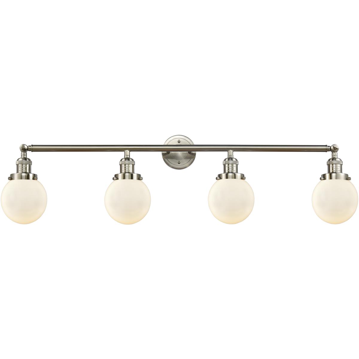 Innovations Lighting 215-SN-G201-6 Franklin Restoration Beacon 4 Light 42 inch Brushed Satin Nickel Bath Vanity Light Wall Light in Matte White Glass,