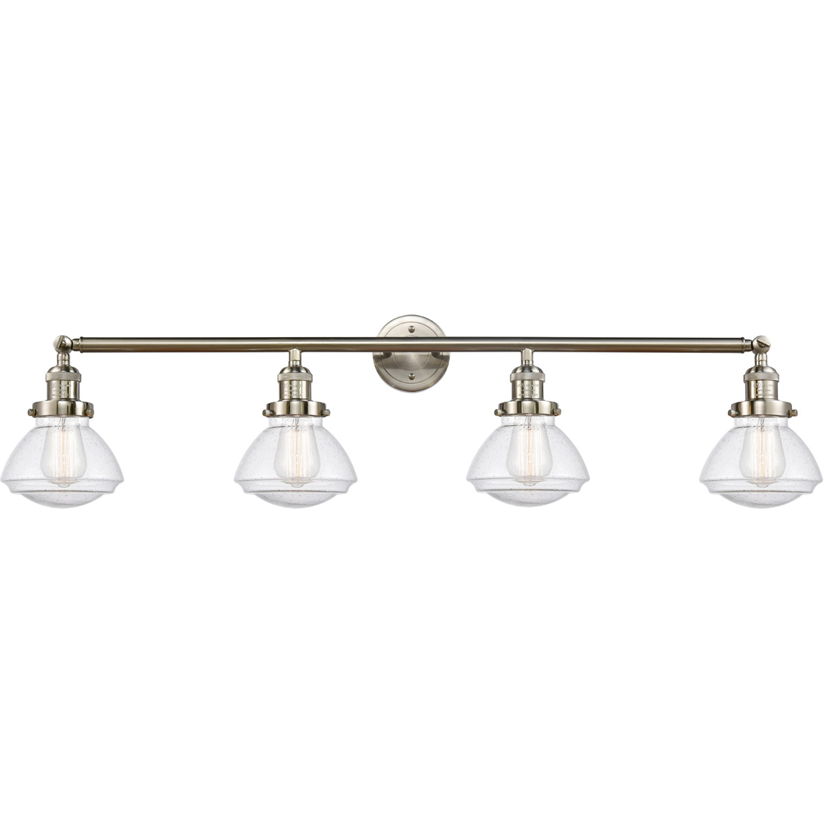 Innovations Lighting 215-SN-G324 Franklin Restoration Olean 4 Light 43 inch Brushed Satin Nickel Bath Vanity Light Wall Light in Seedy Glass, Franklin