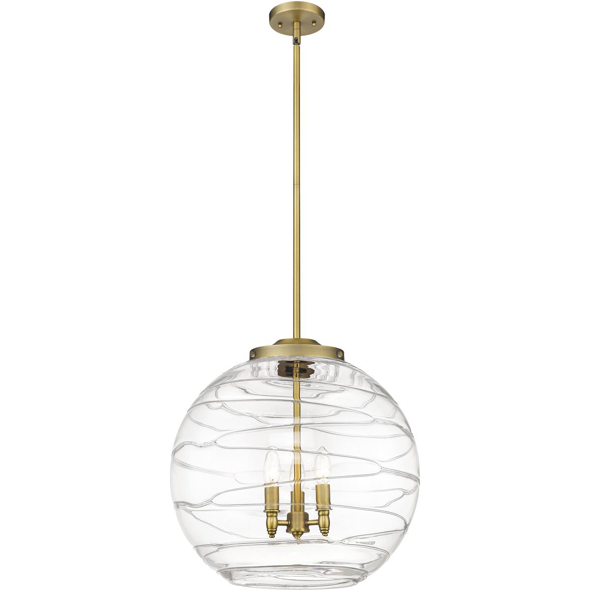 Innovations Lighting 221-3S-BB-G1213-18-LED Ballston Athens Deco Swirl LED 17.88 inch Brushed Brass Statement Pendant Ceiling Light in Clear Deco Swir