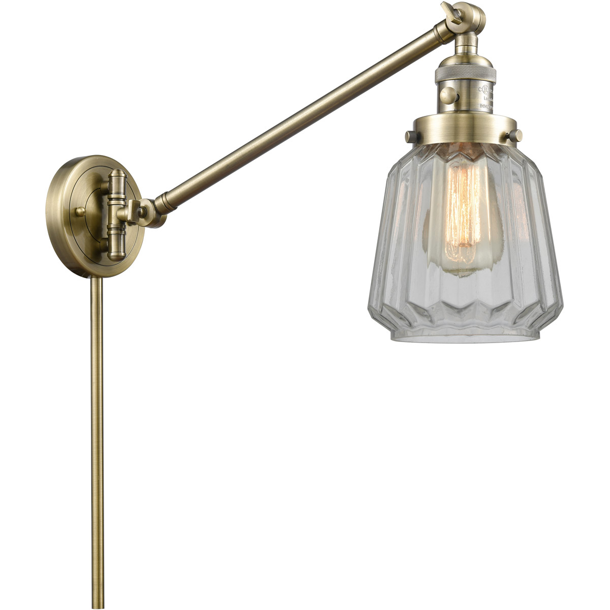 Innovations Lighting 237-AB-G142 Chatham 35 inch 60.00 watt Antique Brass Swing Arm Wall Light, Franklin Restoration