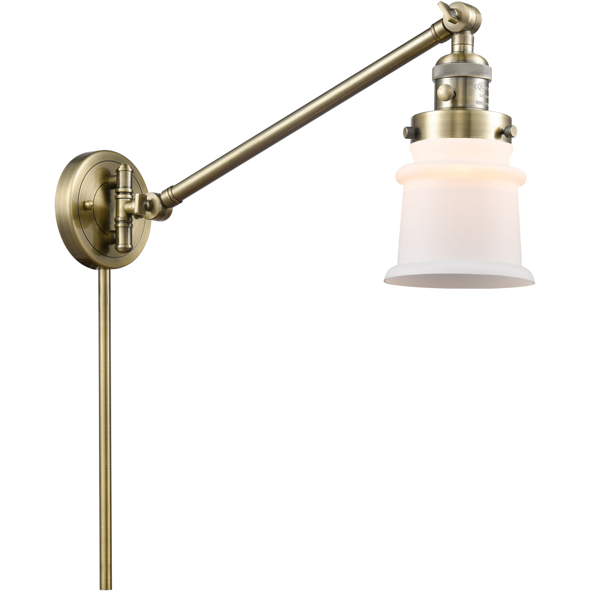 Innovations Lighting 237-AB-G181S-LED Small Canton 35 inch 3.5 watt Antique Brass Swing Arm Wall Light in Matte White Glass, Franklin Restoration