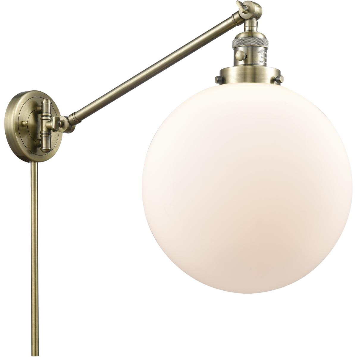 Innovations Lighting 237-AB-G201-12-LED XX-Large Beacon 20 inch 100 watt Antique Brass Swing Arm Wall Light in Matte White Glass, Franklin Restoration