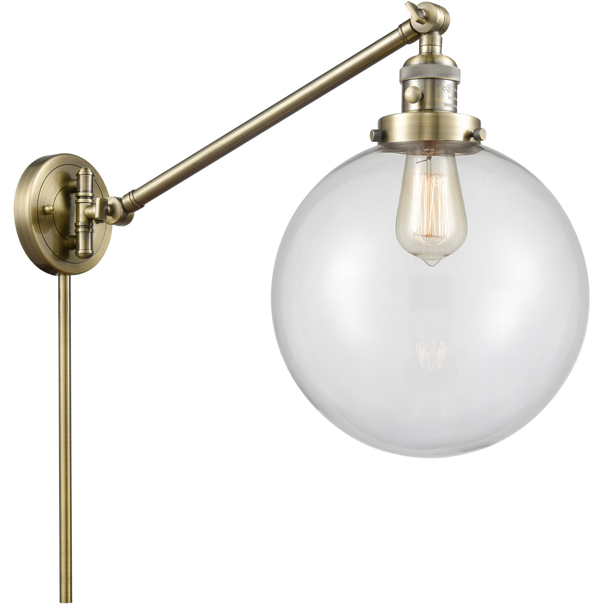 Innovations Lighting 237-AB-G202-10-LED X-Large Beacon 18 inch 3.5 watt Antique Brass Swing Arm Wall Light in Clear Glass, Franklin Restoration