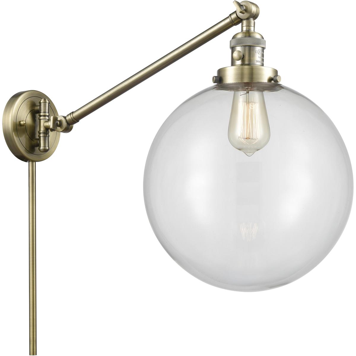Innovations Lighting 237-AB-G202-12-LED XX-Large Beacon 20 inch 100 watt Antique Brass Swing Arm Wall Light in Clear Glass, Franklin Restoration