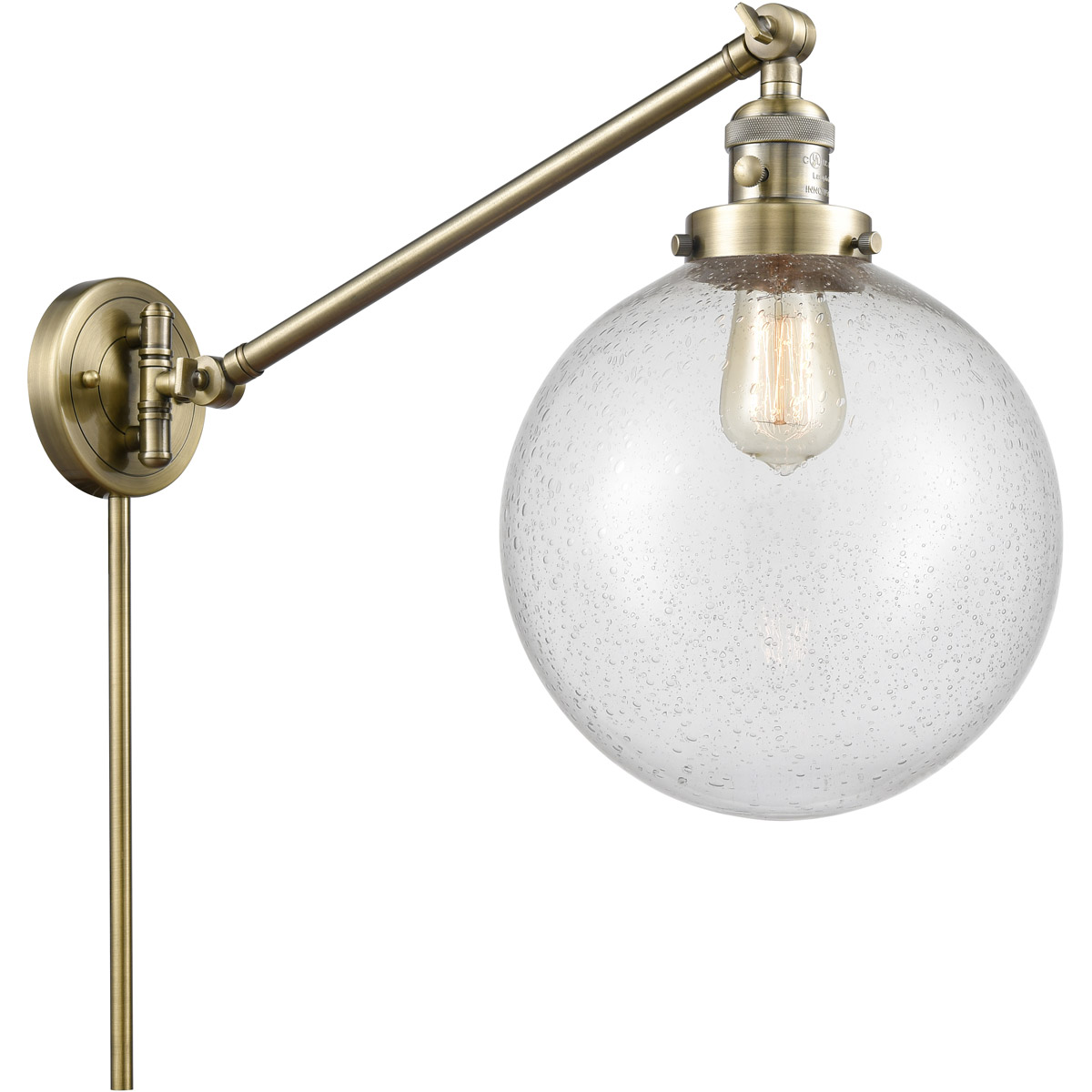 Innovations Lighting 237-AB-G204-10-LED X-Large Beacon 18 inch 3.5 watt Antique Brass Swing Arm Wall Light in Seedy Glass, Franklin Restoration
