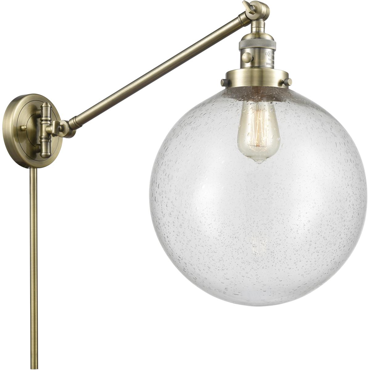 Innovations Lighting 237-AB-G204-12-LED XX-Large Beacon 20 inch 100 watt Antique Brass Swing Arm Wall Light in Seedy Glass, Franklin Restoration