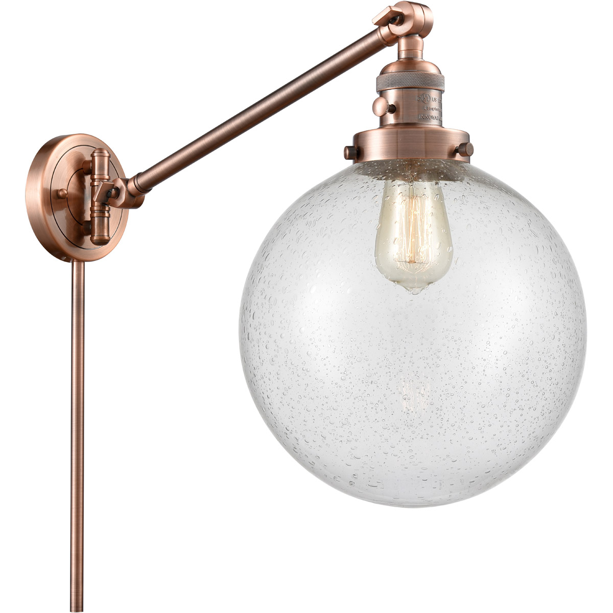 Innovations Lighting 237-AC-G204-10-LED X-Large Beacon 18 inch 3.5 watt Antique Copper Swing Arm Wall Light in Seedy Glass, Franklin Restoration