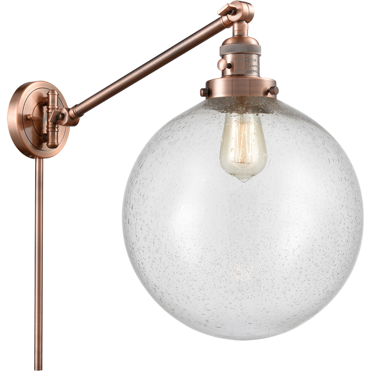 Innovations Lighting 237-AC-G204-12-LED XX-Large Beacon 20 inch 100 watt Antique Copper Swing Arm Wall Light in Seedy Glass, Franklin Restoration
