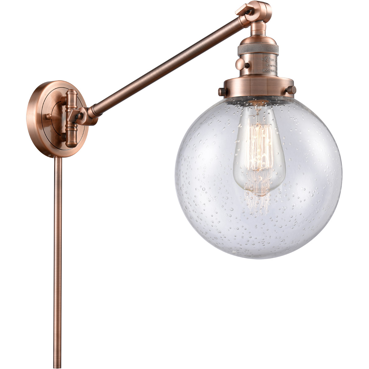 Innovations Lighting 237-AC-G204-8 Large Beacon 21 inch 60.00 watt Antique Copper Swing Arm Wall Light, Franklin Restoration