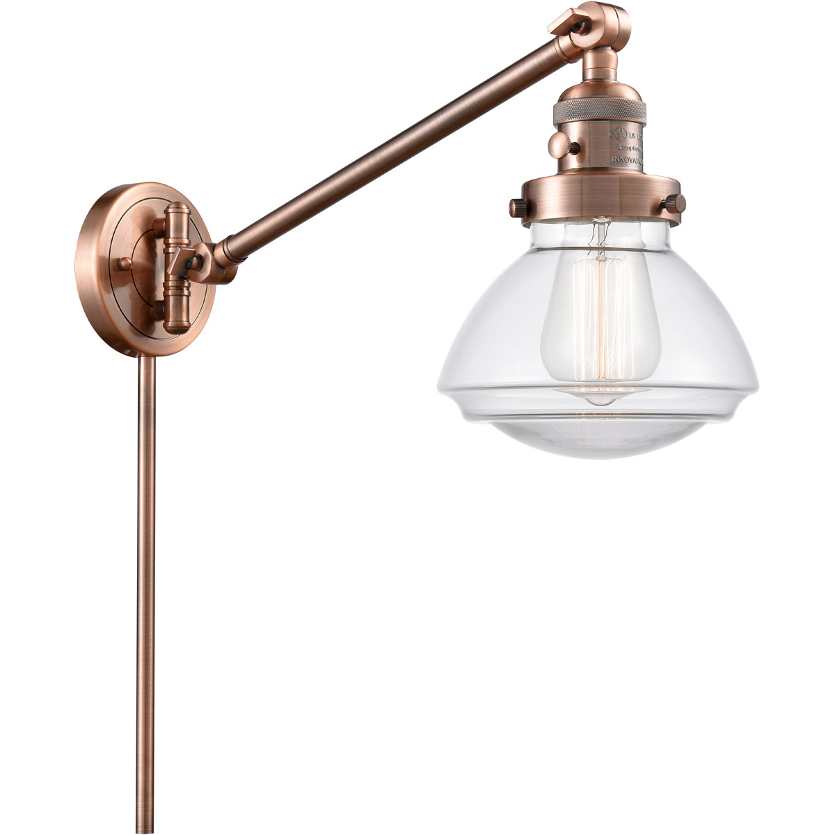 Innovations Lighting 237-AC-G322 Olean 18 inch 60.00 watt Antique Copper Swing Arm Wall Light, Franklin Restoration