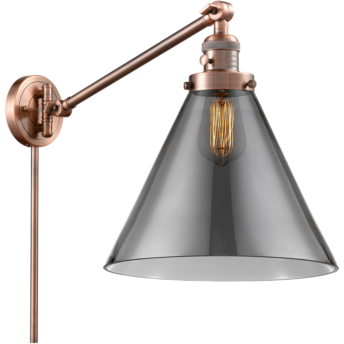 Innovations Lighting 237-AC-G43-L-LED X-Large Cone 16 inch 3.50 watt Antique Copper Swing Arm Wall Light, Franklin Restoration