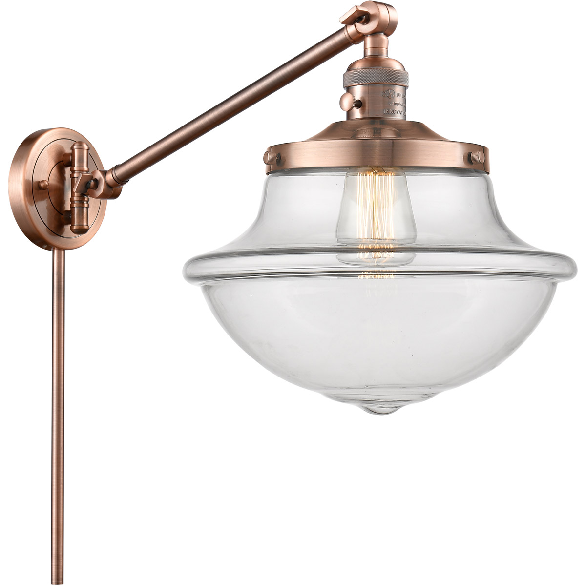 Innovations Lighting 237-AC-G542 Large Oxford 20 inch 60.00 watt Antique Copper Swing Arm Wall Light, Franklin Restoration