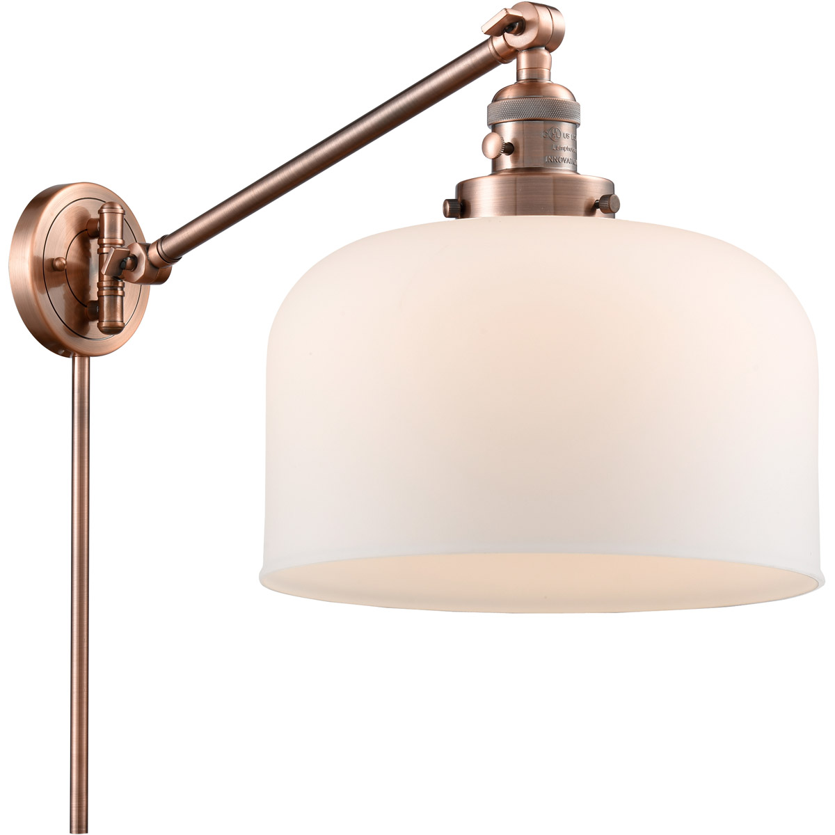 Innovations Lighting 237-AC-G71-L-LED X-Large Bell 12 inch 3.50 watt Antique Copper Swing Arm Wall Light, Franklin Restoration