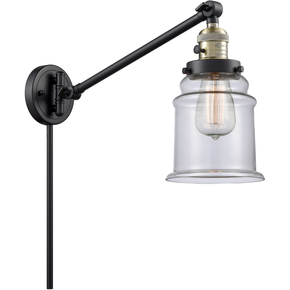 Innovations Lighting 237-BAB-G182-LED Canton 35 inch 3.50 watt Black Antique Brass Swing Arm Wall Light, Franklin Restoration