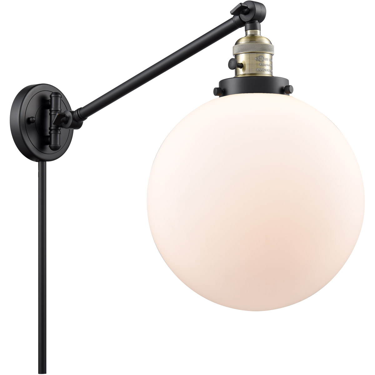 Innovations Lighting 237-BAB-G201-10-LED X-Large Beacon 18 inch 3.5 watt Black Antique Brass Swing Arm Wall Light in Matte White Glass, Franklin Resto