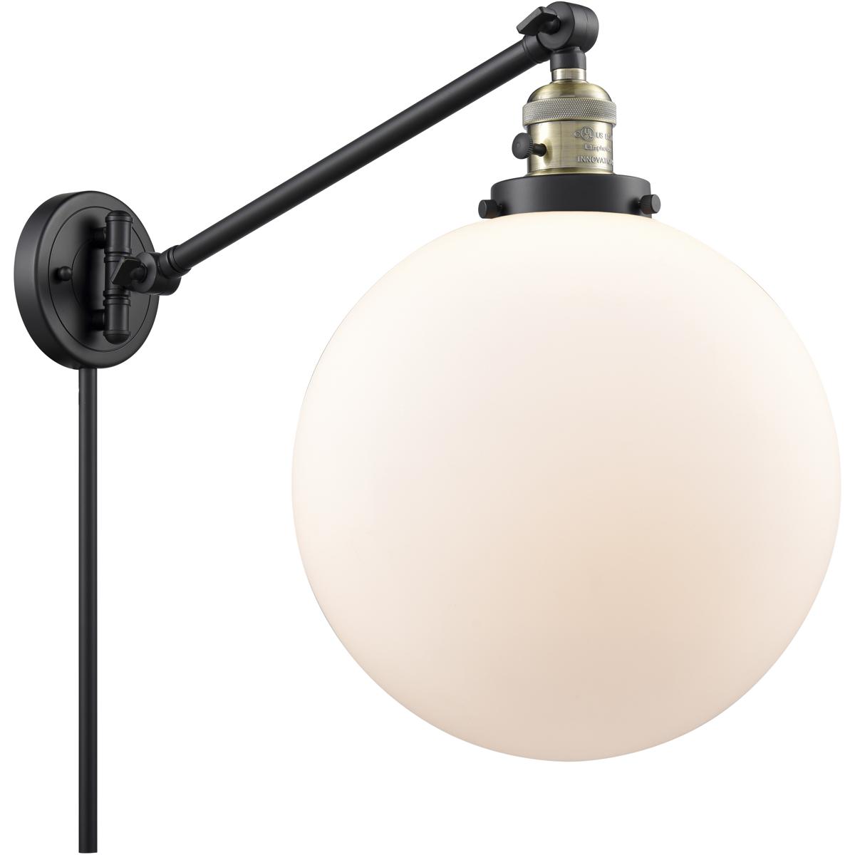 Innovations Lighting 237-BAB-G201-12-LED XX-Large Beacon 20 inch 100 watt Black Antique Brass Swing Arm Wall Light in Matte White Glass, Franklin Rest