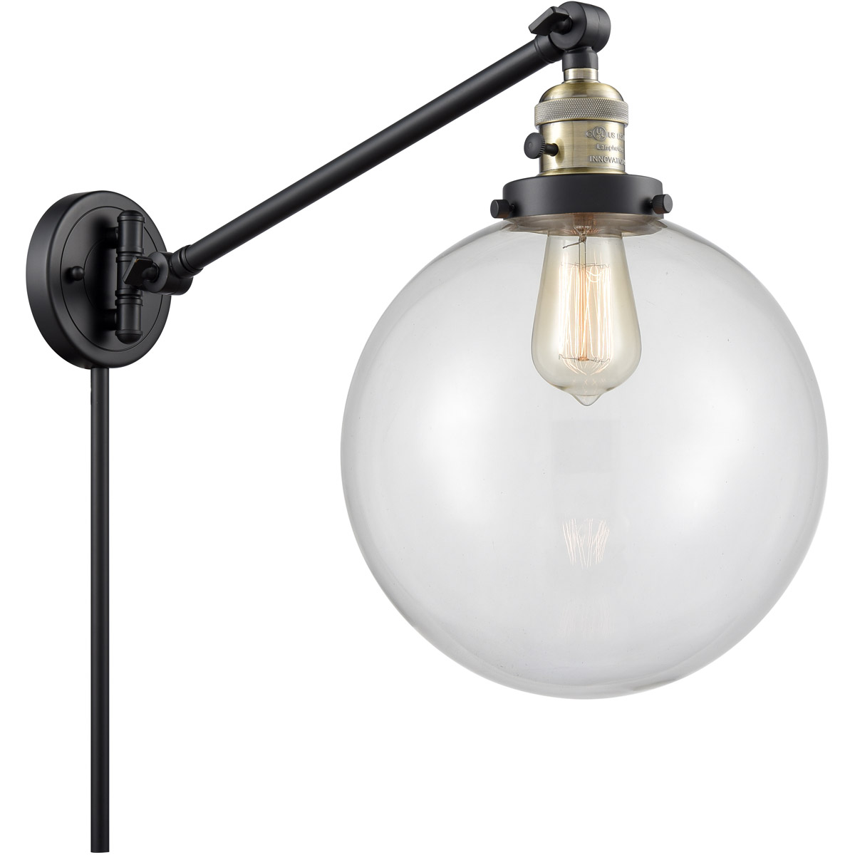 Innovations Lighting 237-BAB-G202-10-LED X-Large Beacon 18 inch 3.5 watt Black Antique Brass Swing Arm Wall Light in Clear Glass, Franklin Restoration