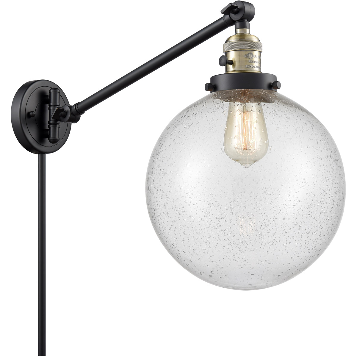 Innovations Lighting 237-BAB-G204-10-LED X-Large Beacon 18 inch 3.5 watt Black Antique Brass Swing Arm Wall Light in Seedy Glass, Franklin Restoration