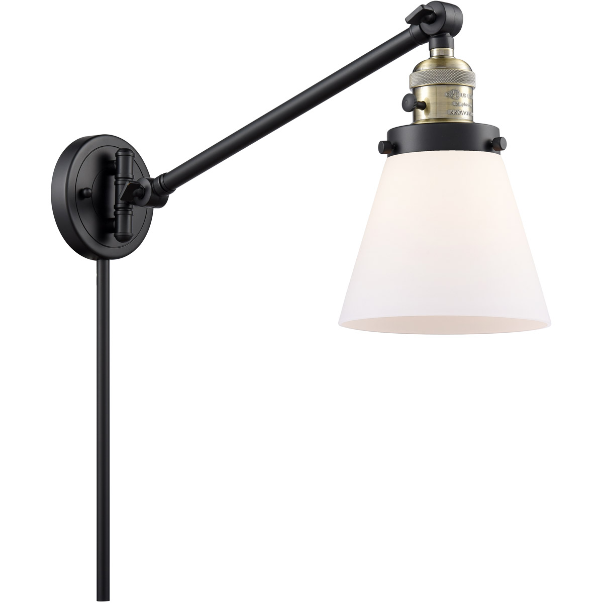 Innovations Lighting 237-BAB-G61 Small Cone 21 inch 60.00 watt Black Antique Brass Swing Arm Wall Light, Franklin Restoration