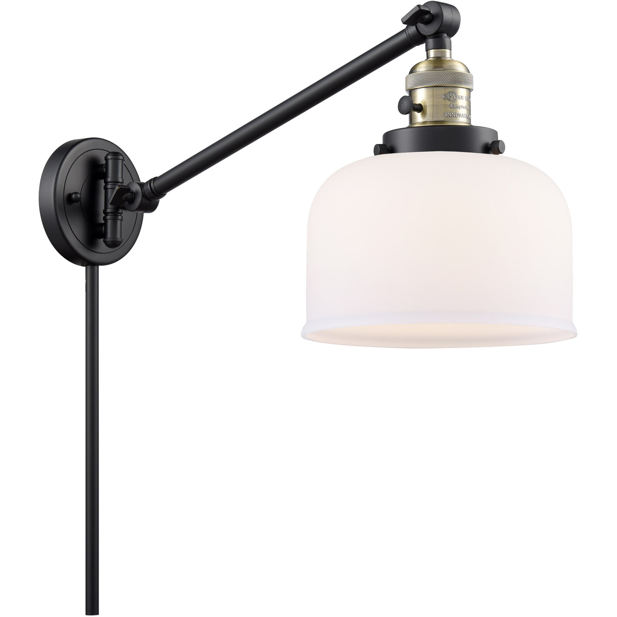 Innovations Lighting 237-BAB-G71-LED Large Bell 21 inch 3.50 watt Black Antique Brass Swing Arm Wall Light, Franklin Restoration