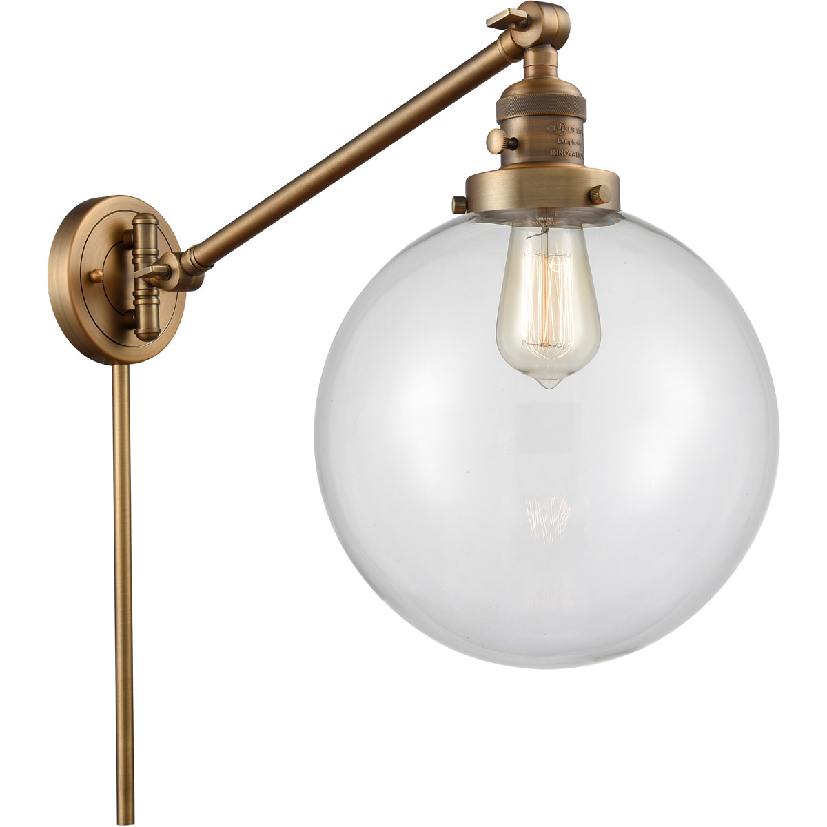 Innovations Lighting 237-BB-G202-10-LED X-Large Beacon 18 inch 3.5 watt Brushed Brass Swing Arm Wall Light in Clear Glass, Franklin Restoration
