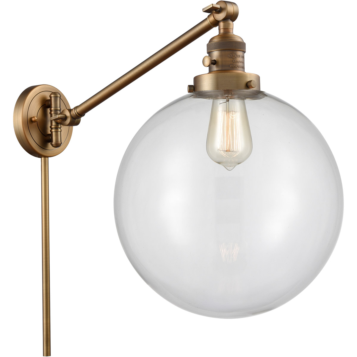 Innovations Lighting 237-BB-G202-12 XX-Large Beacon 20 inch 60.00 watt Brushed Brass Swing Arm Wall Light, Franklin Restoration