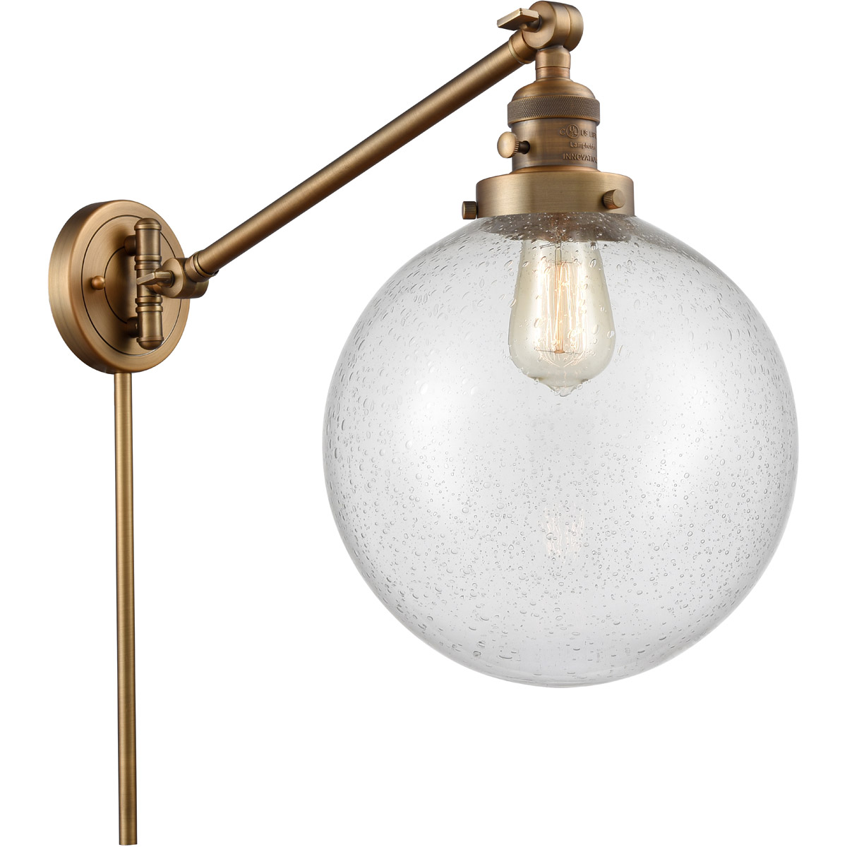 Innovations Lighting 237-BB-G204-10-LED X-Large Beacon 18 inch 3.5 watt Brushed Brass Swing Arm Wall Light in Seedy Glass, Franklin Restoration