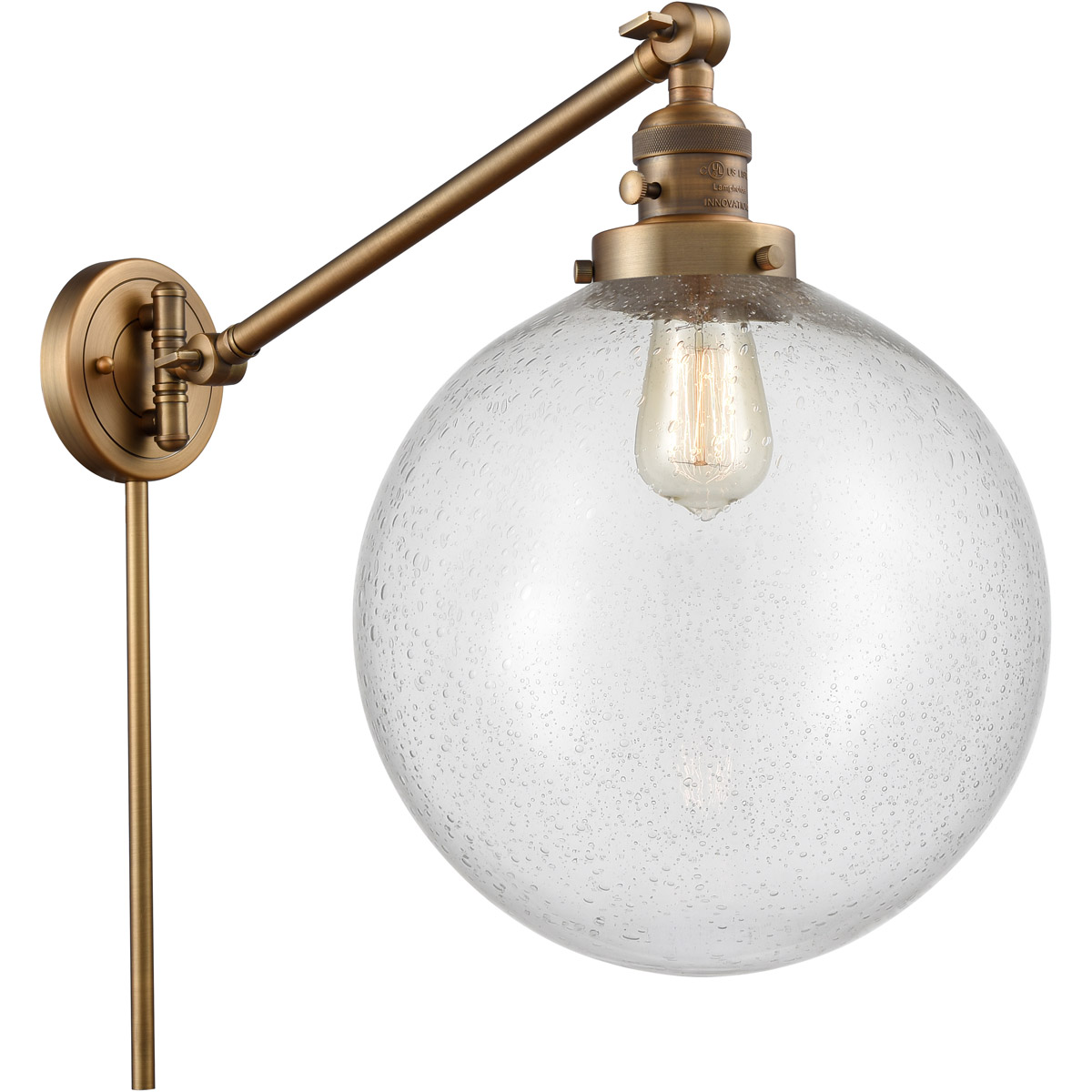 Innovations Lighting 237-BB-G204-12-LED XX-Large Beacon 20 inch 100 watt Brushed Brass Swing Arm Wall Light in Seedy Glass, Franklin Restoration