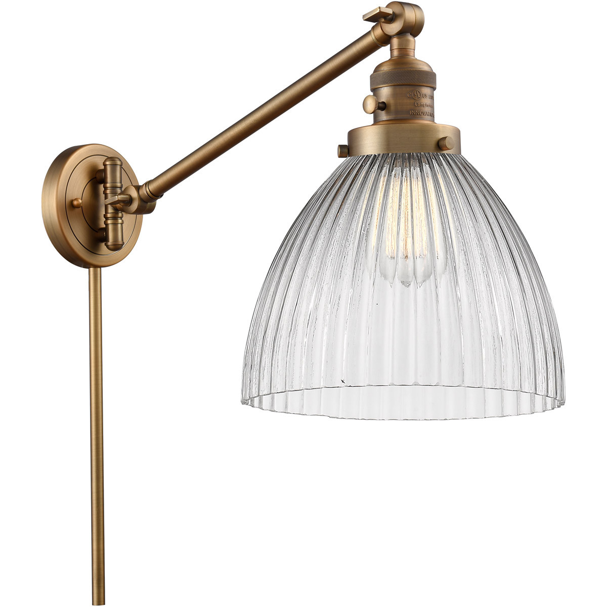 Innovations Lighting 237-BB-G222-LED Seneca Falls 18 inch 3.50 watt Brushed Brass Swing Arm Wall Light, Franklin Restoration