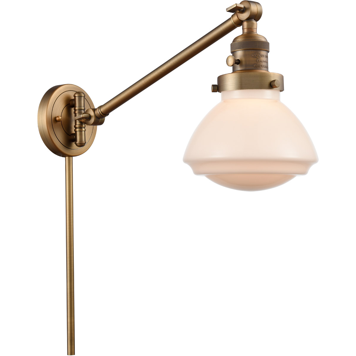 Innovations Lighting 237-BB-G321 Olean 18 inch 60.00 watt Brushed Brass Swing Arm Wall Light, Franklin Restoration