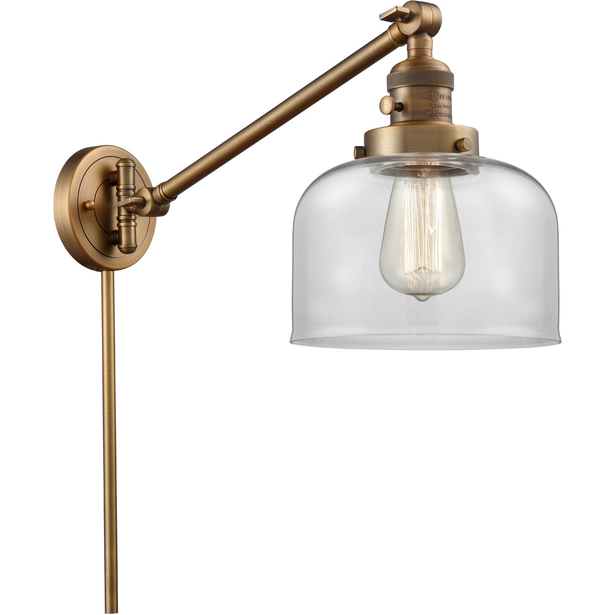 Innovations Lighting 237-BB-G72-LED Large Bell 21 inch 3.50 watt Brushed Brass Swing Arm Wall Light, Franklin Restoration