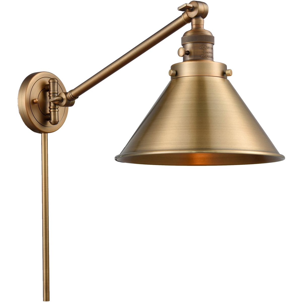 Innovations Lighting 237-BB-M10-BB Briarcliff 21 inch 60.00 watt Brushed Brass Swing Arm Wall Light, Franklin Restoration