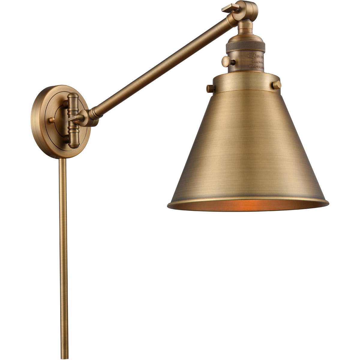 Innovations Lighting 237-BB-M13-BB-LED Appalachian 18 inch 100 watt Brushed Brass Swing Arm Wall Light, Franklin Restoration